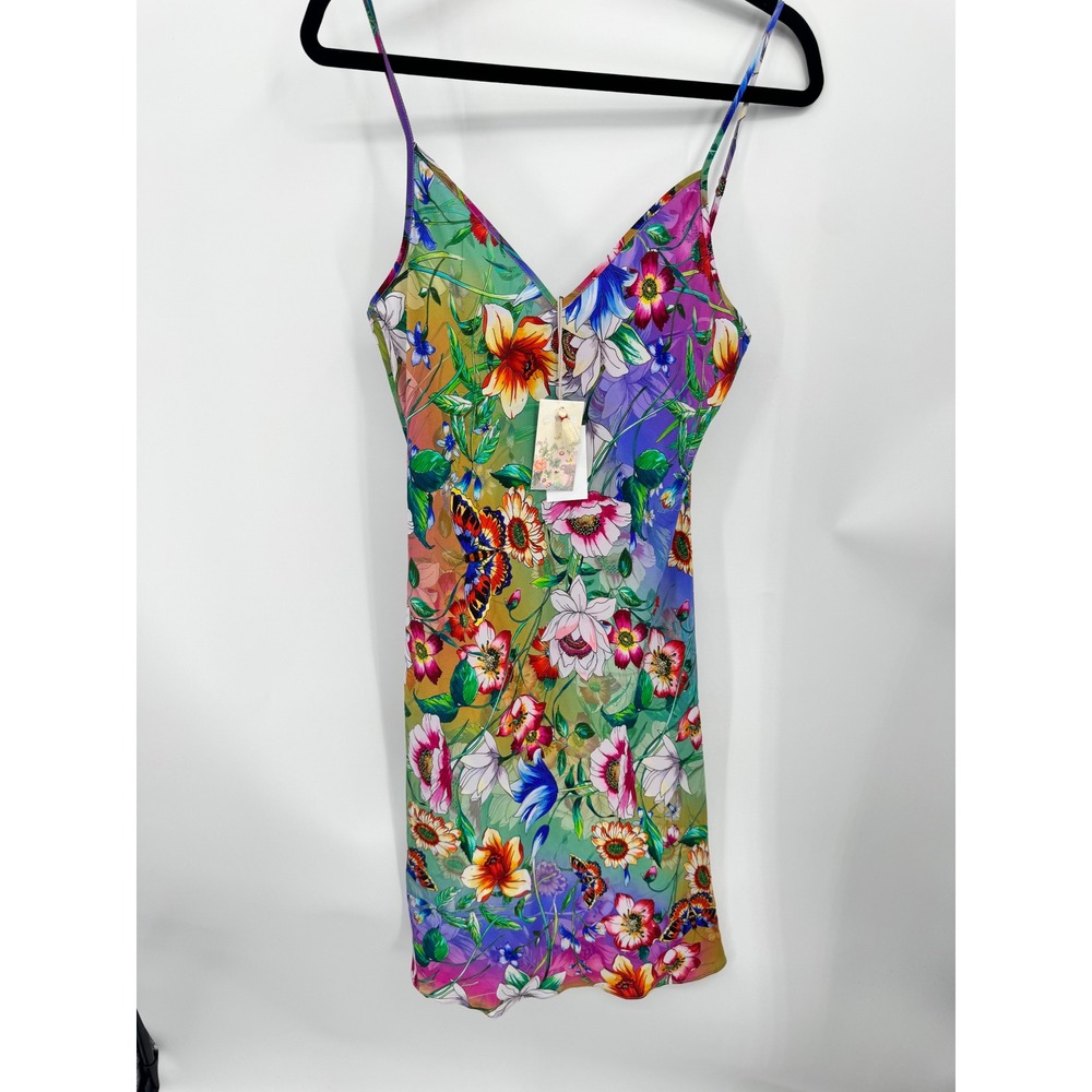 Johnny Was Caitlyn Slip Dress Women S Multi Floral Butterfly Silk MS9723A